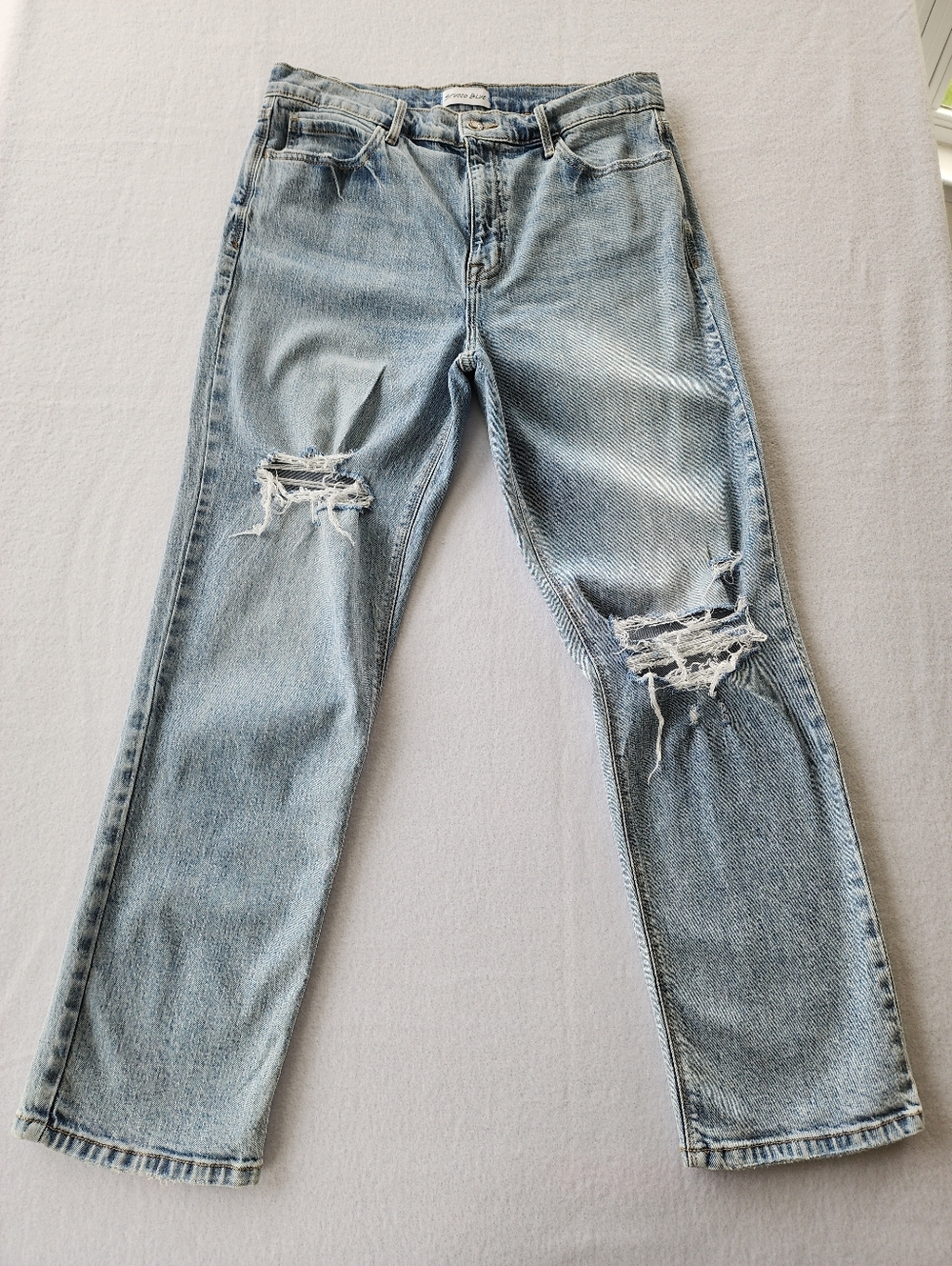 Distressed Straight Leg Jeans Light Wash Ripped Denim Size 30